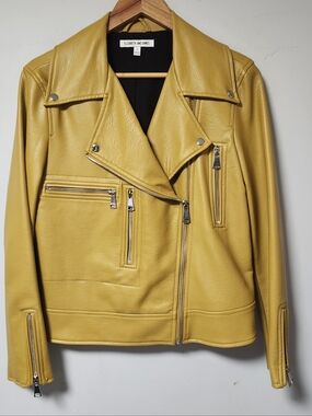 Elizabeth And James Mustard Yellow Fauz Leather Biker Moto Jacket Coat S NWOT